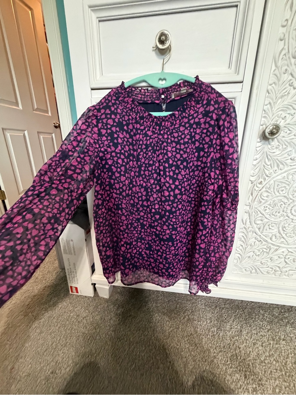 LOFT Pink Heart Print Sheer Long Sleeve Blouse Size Medium